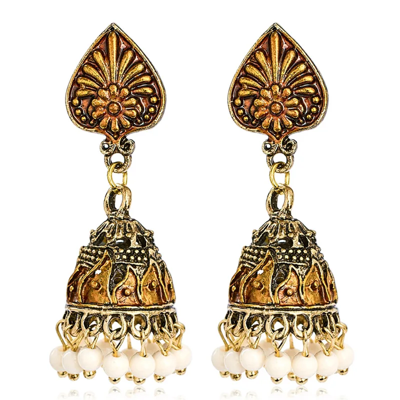 S01142 SHUANGR цыганские украшения индийская Jhumka длинные маленькие колокольчики-Серьги Античный этнический многоцветный Висячие Серьги Brincos - Окраска металла: S01142