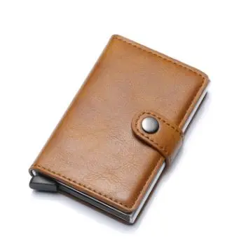 Brown1 Hasp мужской держатель для кредитных карт RFID Блокировка PU кожа Автоматический Бизнес ID держатель карты Алюминий Металл мужской кошелек-сумочка для карт - Цвет: Brown1