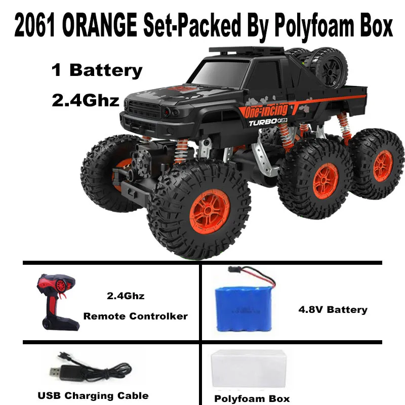 2061 orange 1/16 RC Car 6WD drive remote climbing car Double Motors Drive Bigfoot Cars 2.4Ghz Electric RC Toys High Speed Off-Road Vehicle - Color: 2061 orange