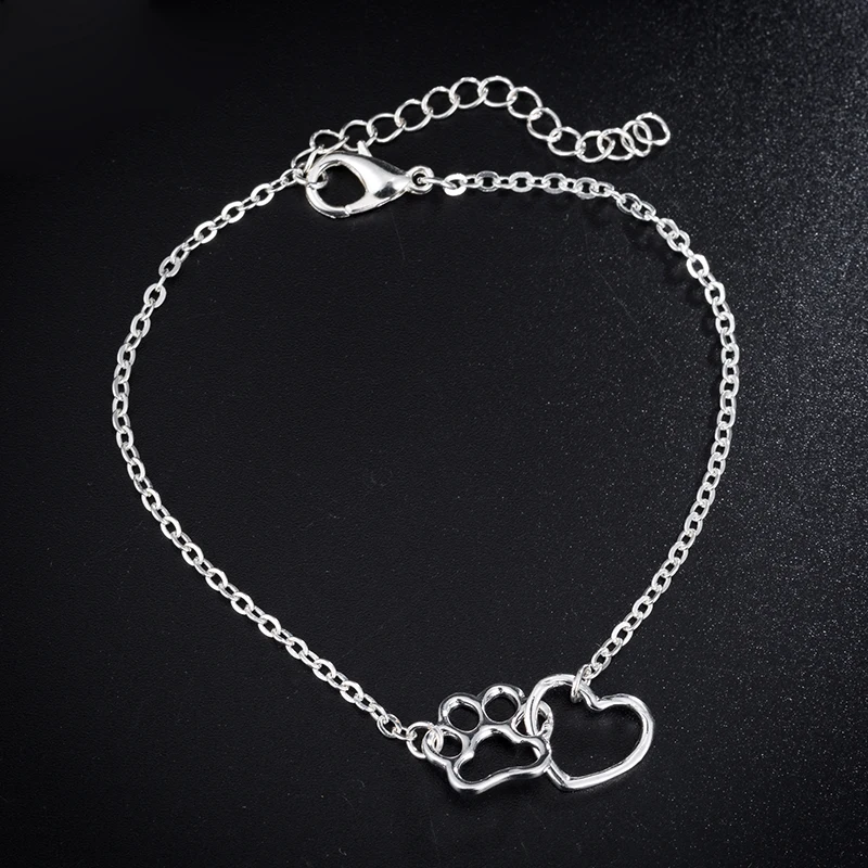 12PC/Lot Paw Heart Pendant Chain Bracelet Gold Dog Cat Footprint Claw Animal Pet Jewelry For lover | Украшения и аксессуары