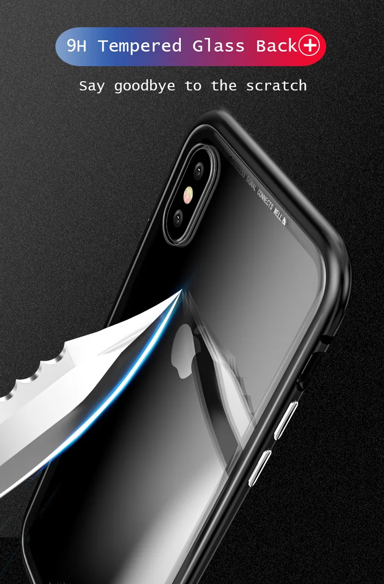 Magnetic Adsorption Case for IPhone X 8 7 Plus Clear Tempered Glass + Built-in Magnet plus Metal Ultra Cover |
