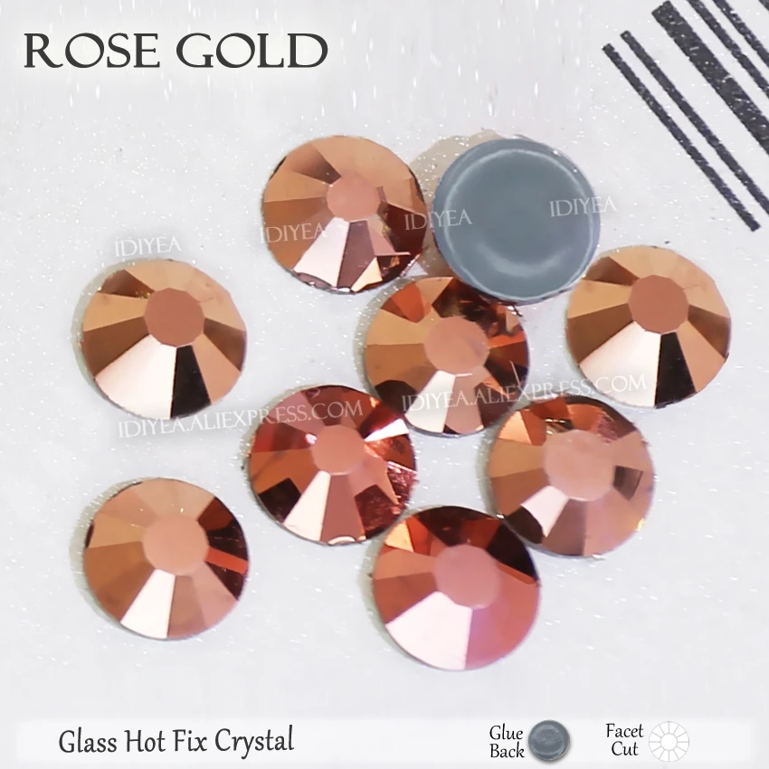 Rose Gold Высокое качество Горячая фиксация Стразы SS6 SS10 SS16 SS20 SS30 Стразы плоская задняя часть исправление камней Кристаллы Блестки для DIY одежды платье - Цвет: Rose Gold