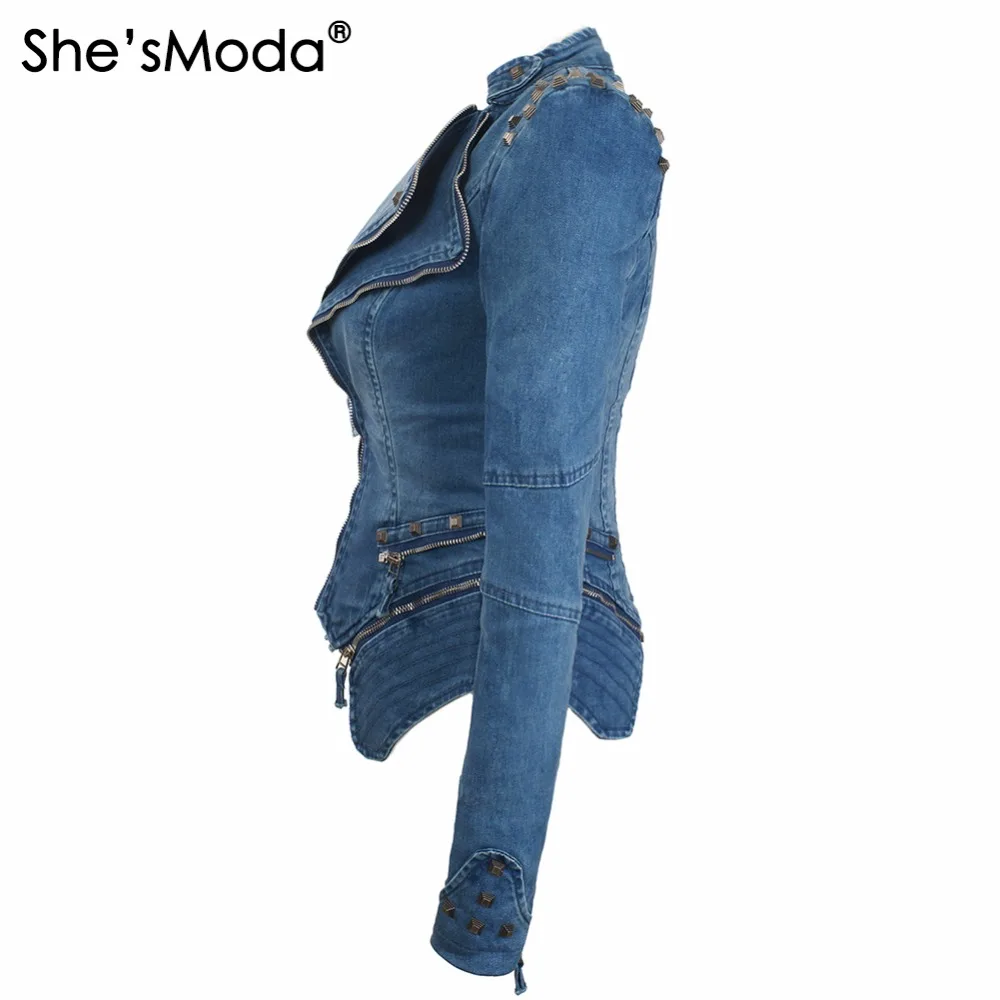 Джинсовая стеганая куртка She'sModa для женщин облегающее зимнее пальто на молнии