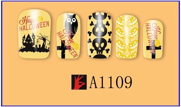 12 упак./лот переводка NAIL ART наклейки на ногти татуировки слайдера полное покрытие Хэллоуин Сова призрак вампира A1105-1116