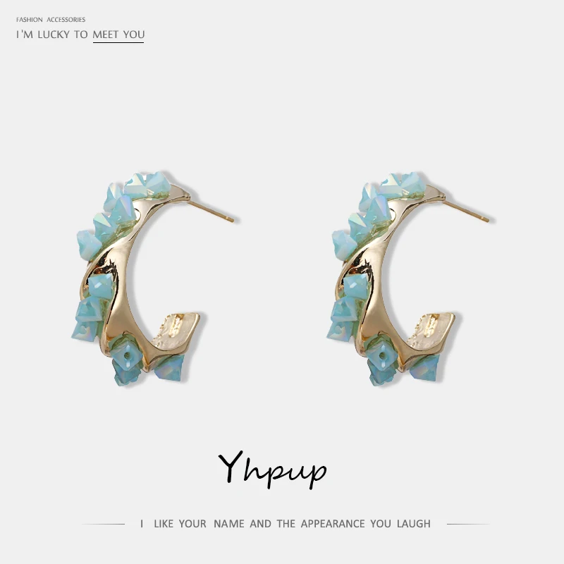 Yhpup модные корейские брендовые медные изысканные серьги-гвоздики с кристаллами 16 к S925 Серебряные серьги для женщин вечерние ювелирные изделия подарок