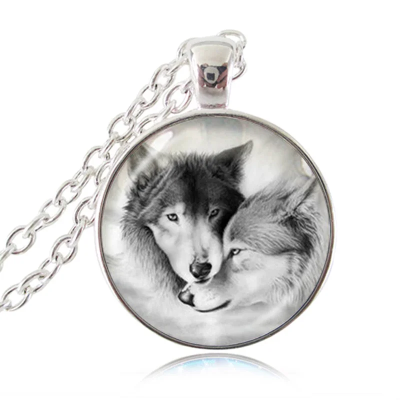 Ожерелье Love Wolf для влюбленных пар серое натуральное животное ювелирное изделие