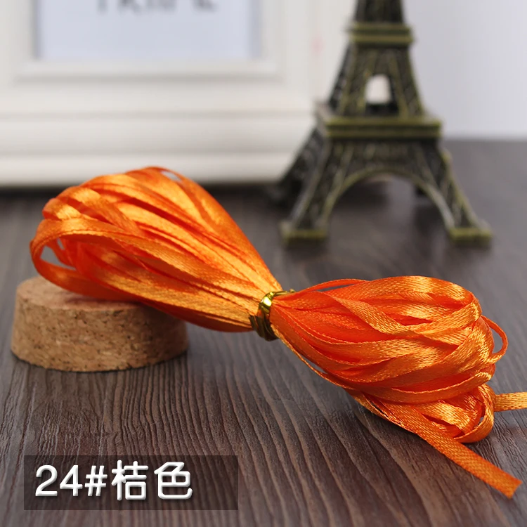 Orange 25 ярдов 3 мм 1/" атласная лента для рождественской вечеринки, свадьбы, украшения для команды невесты, подарочная упаковка, шелковая фитас Рубан - Цвет: Orange