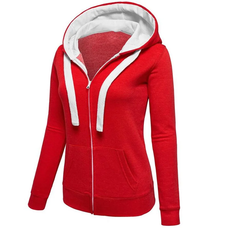Women Sweatshirt Fashion Hooded Solid Drawstring Long Seeve Outwear Casual Zipper Female Gym Training Jackets Plus Size