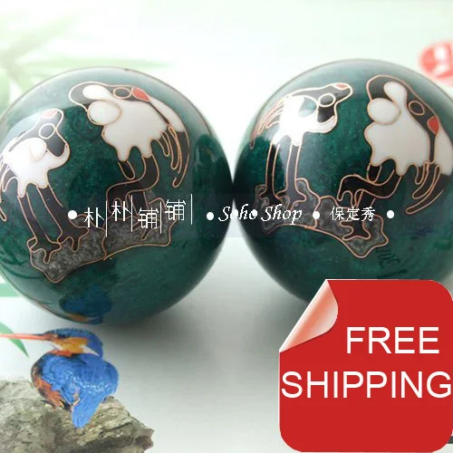 

50mm chinese baoding balls w/crane design in multi colors.Chime health balls.Symbol of Longevity.Red paper box.Free shipping..