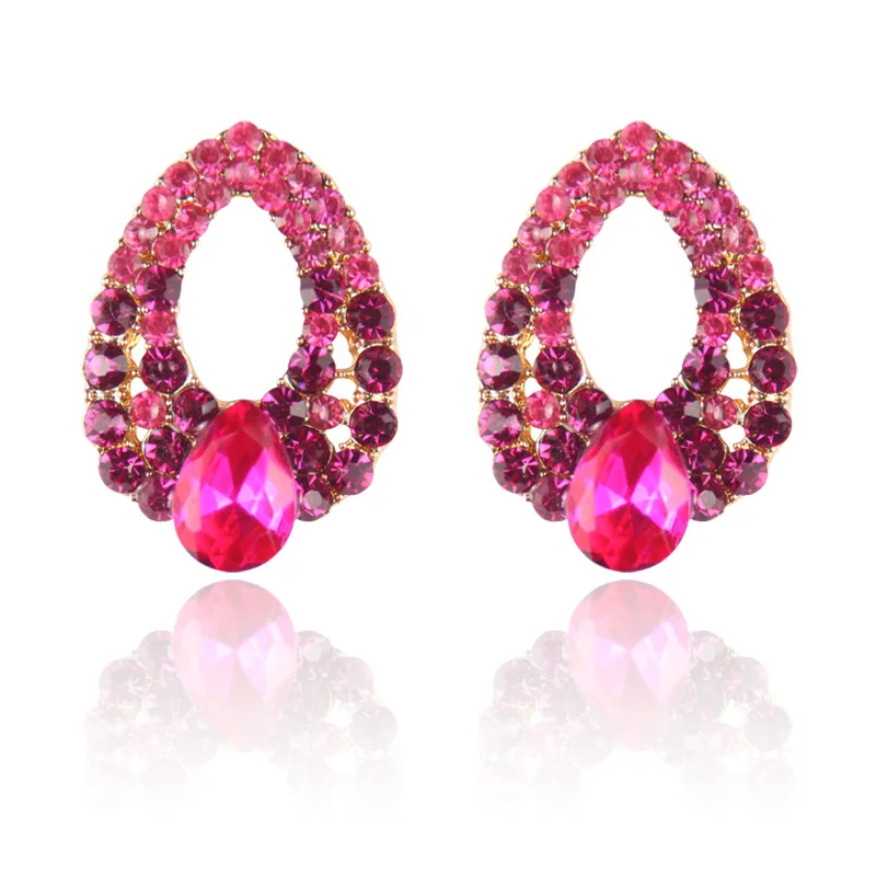2016 New arrival Celebrity wind waterdrops blue rhinestone fashion boutique crystal stud earrings for woman 9 colors | Украшения и