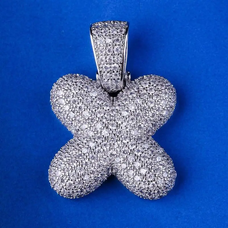 X Iced Out пользовательские Пузырьковые буквы кулон ожерелье пузырь начальные буквы слова Белое золото кулон в стиле хип-хоп Ожерелье для мужчин и женщин - Окраска металла: X