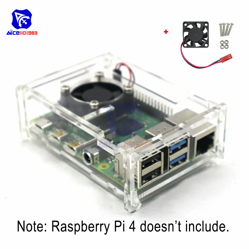 Прозрачный акриловый чехол с вентилятором для Raspberry Pi 4 Модель B защитный |