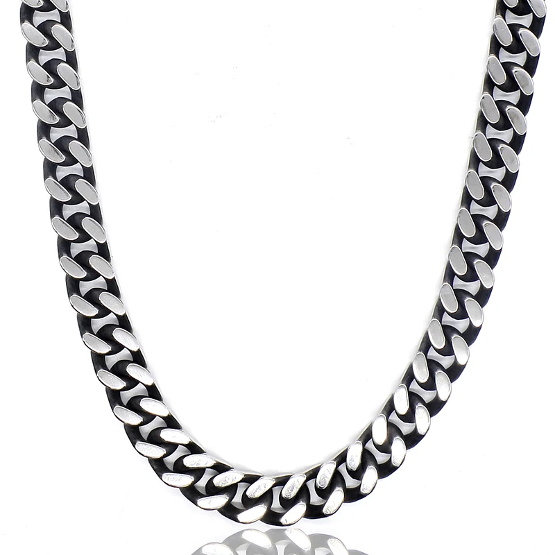 

AMUMIU Antique Finished Stainless Steel Necklace Link Chains Cuban Long for Woman Man HZN181