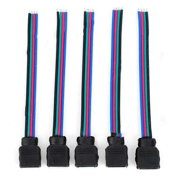 HotGoods LSON 4 Pin Female Connector Cable for 5050 3528 RGB LED Strip Black (5 PCS 10cm)|connector iso|cable beaniecable foil |