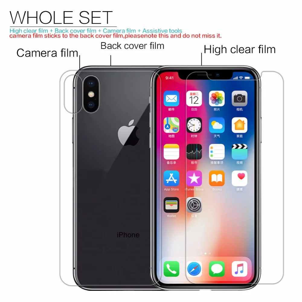 Nillkin HD скраб передняя + задняя пленка для Apple iPhone X Защита экрана XS Защитная