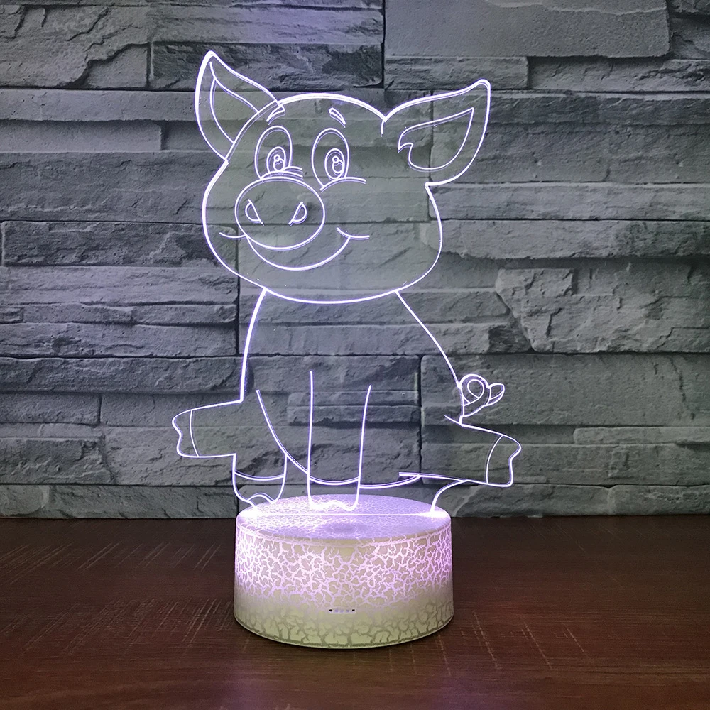 Свинья 3D Светодиодная лампа ночные светильники Новинка Иллюзия Ночная LED с USB