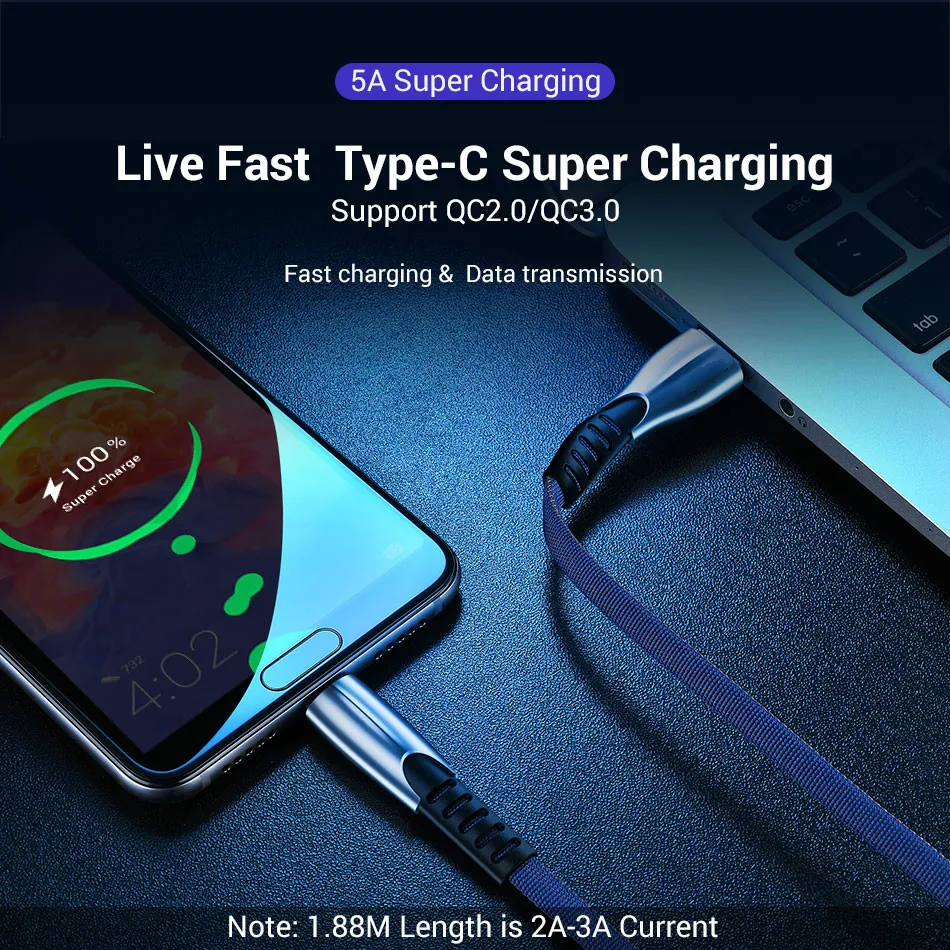 Кабель usb type C для мобильного телефона USB кабель быстрой зарядки устройств type-C