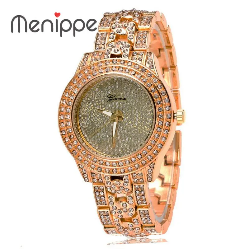 

Geneva Women Bracelet Watch Luxury Women Dress Watch Full Rhinestone Steel Crystal Quartz Watches Women Wrist Watch Female reloj