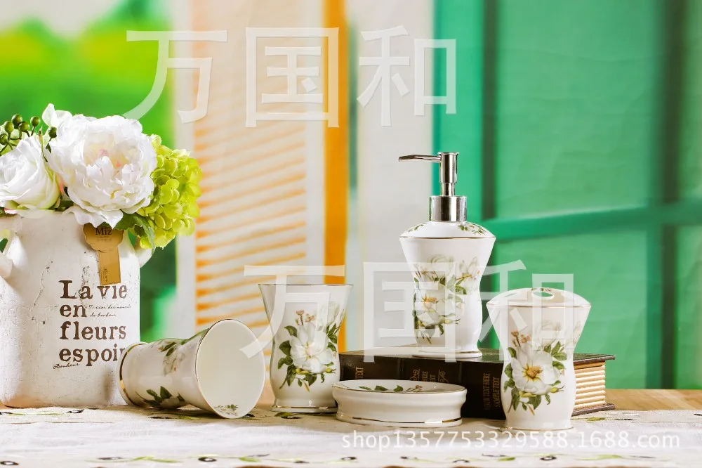 Пятизвездочный Магнолия шаблон керамический набор для ванной комнаты туалетные