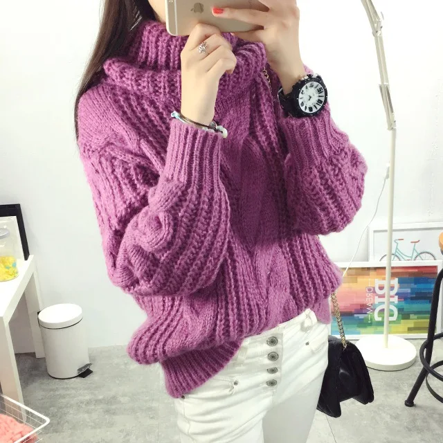 Модная женская новая осенне-зимняя водолазка свитер большого размера плетеное