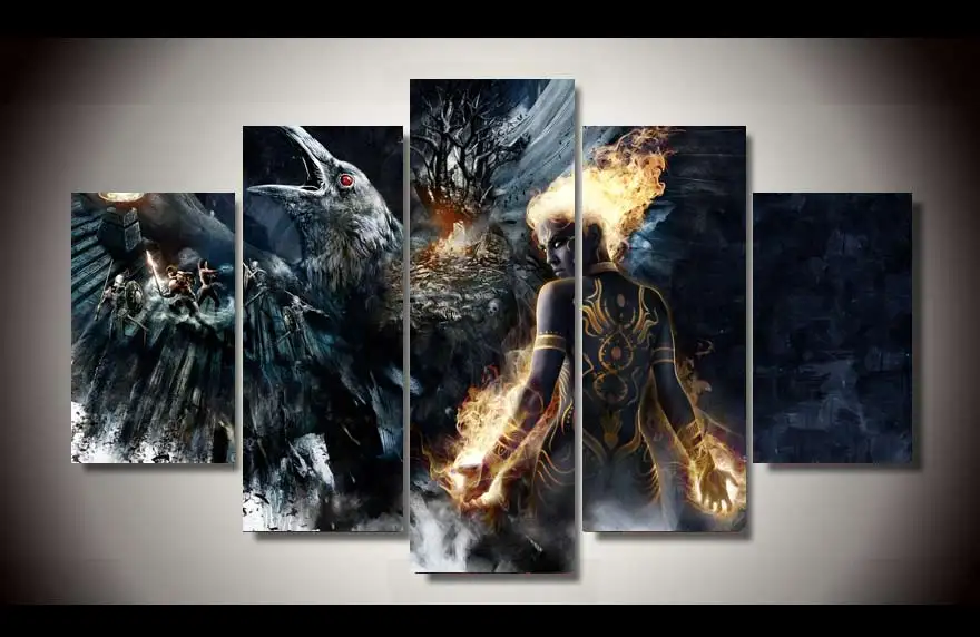 

2017 Cuadros Unframed Fantasy Battle Art 5 Piece Picture Painting Decor Wall Pictures For Living Room Decorate Murals On Canvas