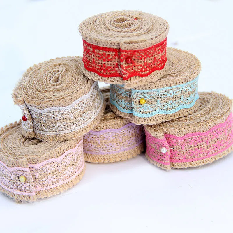 

2M Natural Jute Burlap Hessian Ribbon Rolls Vintage Rustic Wedding Decoration Christmas Gift Wrapping Festival Party Home Decor