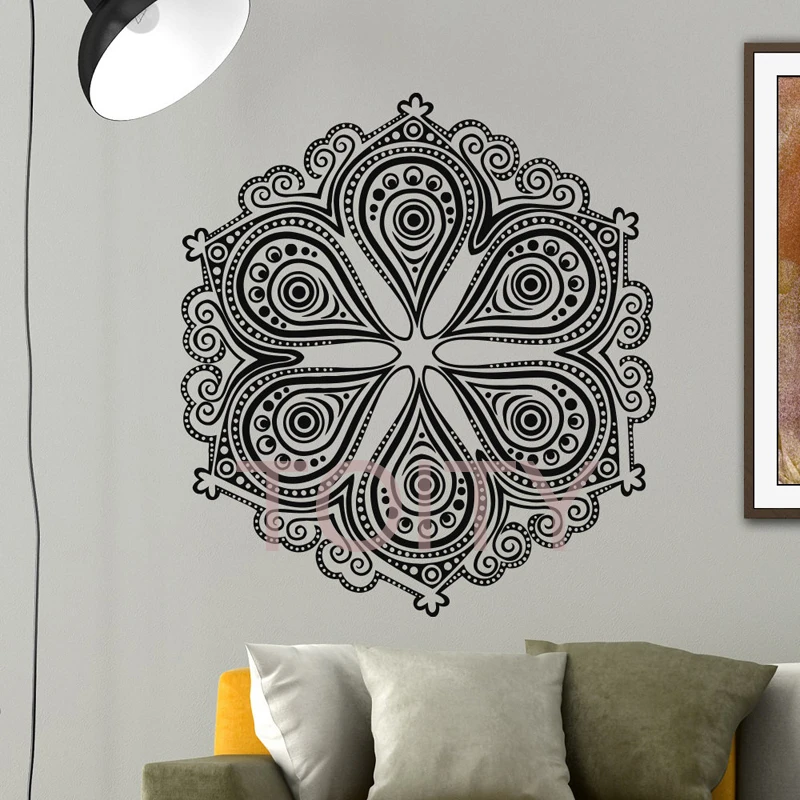 

Виниловая наклейка для йоги, цветок лотоса, индийский узор, Фреска для спальни, йоги, студии Ом, искусство, домашний декор, высота 62 см x ширин...