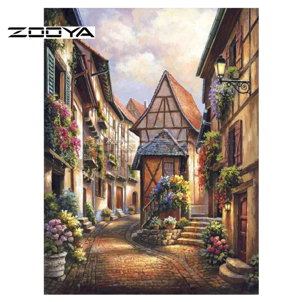 ZOOYA 5D &quotсделай сам&quot алмазная городская улица цветочный горшок пейзаж живопись