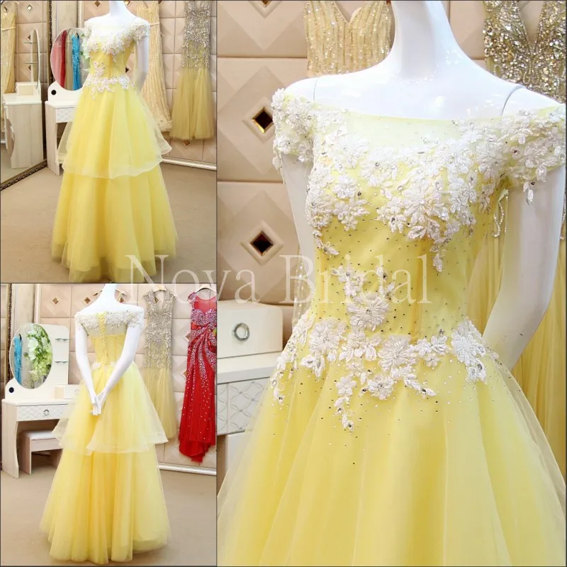 Женское вечернее платье трапеция из тюля на заказ желтого цвета модель 2020