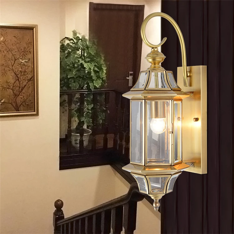 Europe Copper outdoor Wall lamp balcony aisle corridor staircase wall retro LED waterproof glass garden lights | Освещение
