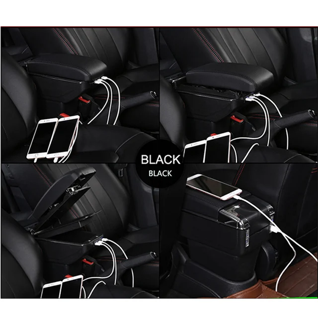 Черный Для Honda Fit Jazz 2008-2013 автомобильный подлокотник с зарядкой от usb, двойной слой, центральный магазин, держатель для чашки, пепельница, стиль - Название цвета: Черный