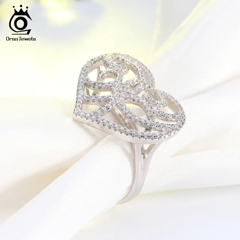 ORSA JEWELS женские свадебные кольца в форме сердца AAA кубический цирконий модное кольцо серебряные ювелирные изделия подарок для женщин OR37