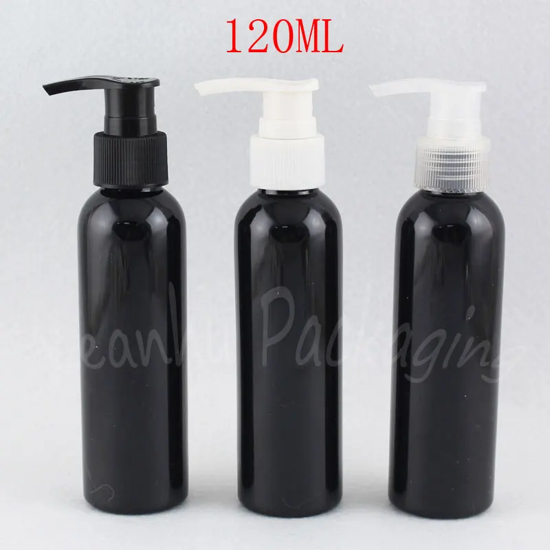 120ML Black Round Shoulder Plastic Bottle With Lotion Pump , 120CC Shampoo / Shower Gel Sub-bottling , Makeup Sub-bottling