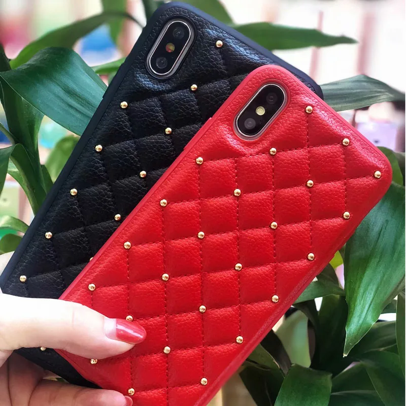 Кожаные чехлы для iPhone x 6 6s 7 8 Plus XR XS Max модная квадратная решетка Задняя крышка