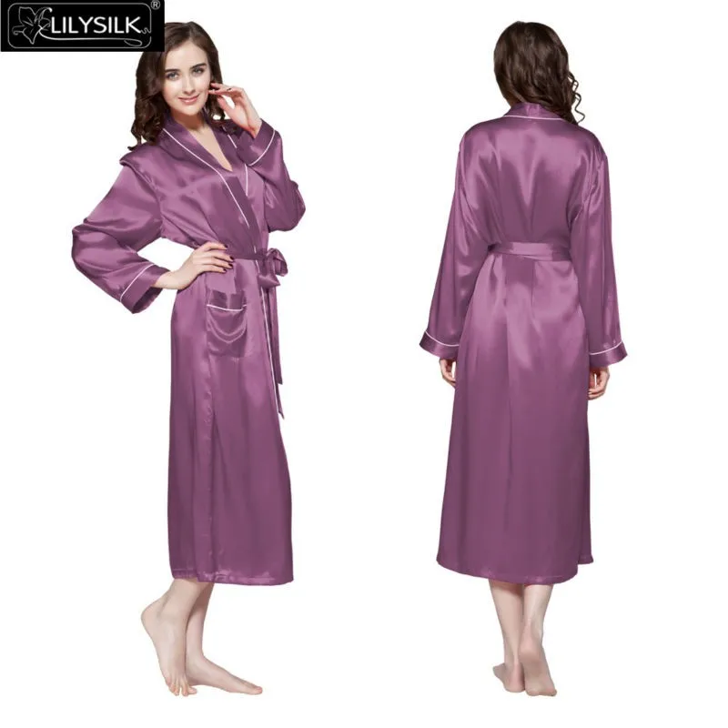 LilySilk халат женский кимоно пеньюар домашняя одежда для женщин шелковый шелк лэйси манжеты 22 momme для сна