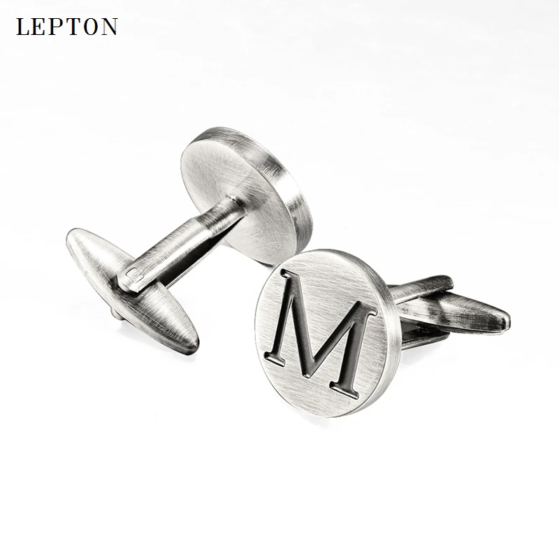 Lepton Letters M of an alphabet Cufflinks For Mens Antique Silver plated Round cuff links Men shirt cuffs | Украшения и