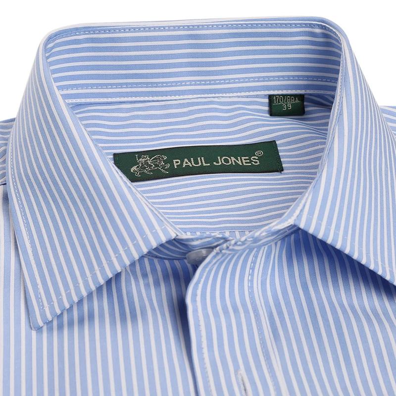 Мужская синяя/белая классическая рубашка в полоску с длинным рукавом и левым