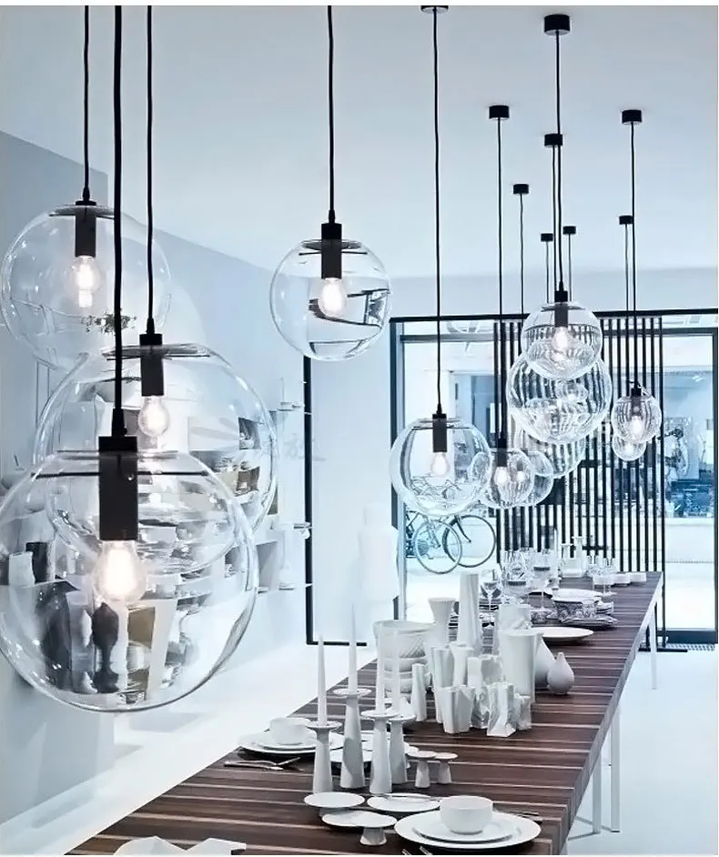 

Clear Glass Ball Lamp Chandelier Black Transparent Glass Dining Hall Lamp Creative Modern Restaurant bar bedroom lamp