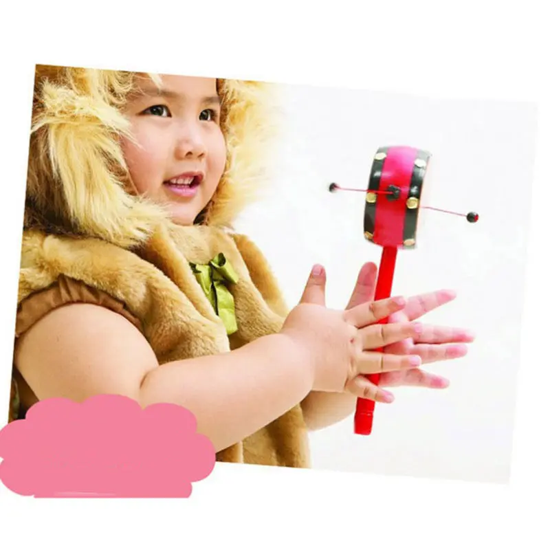 

Baby Kids Cartoon Hand Bell Toy Wooden Rattle Drum Musical Instrument Chinese Traditional Rattle Drum Spin Toys For Baby