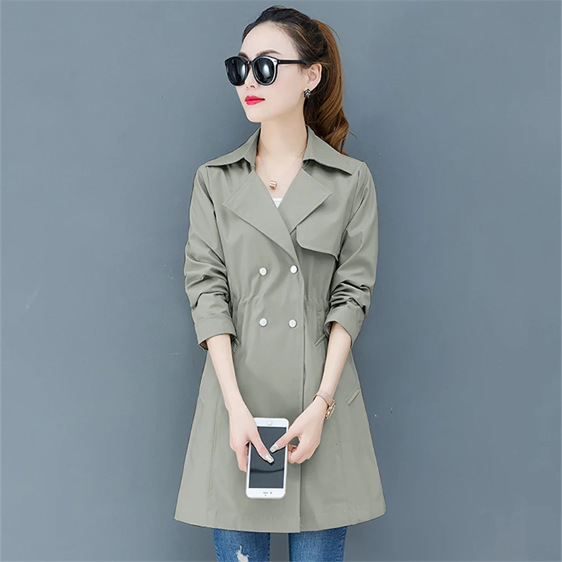 Женский Тренч цвета хаки весенне-осеннее пальто нового размера плюс корейская
