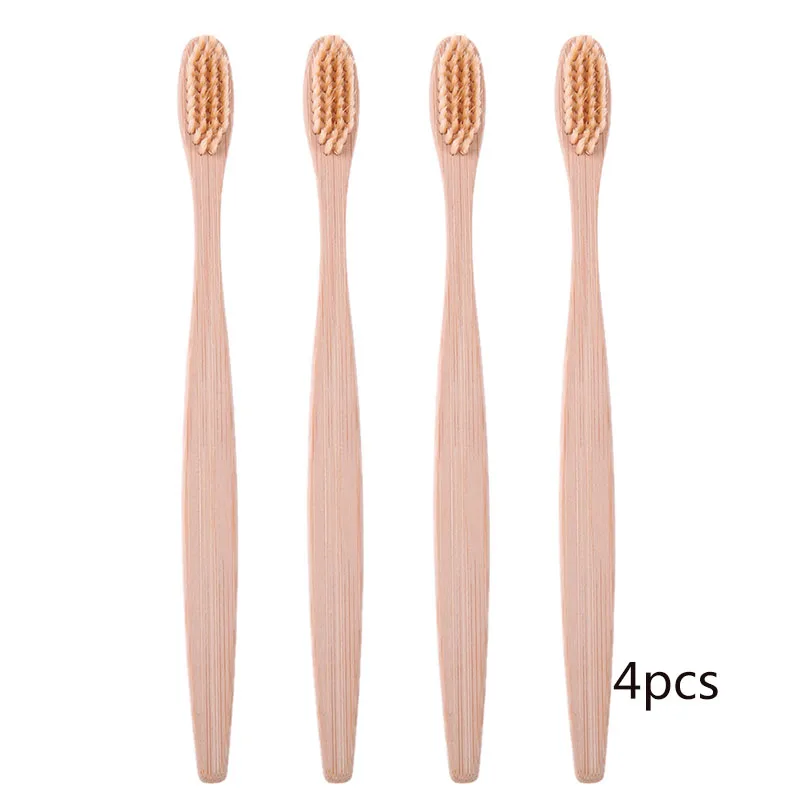 4pcs Light Brown 1/4/10 шт красочные головы бамбука Зубная щётка Защита окружающей среды Деревянные Радуга бамбук Зубная щётка Мягкая зубная щетка со щетиной инструмент для ухода за полостью рта - Color: 4pcs Light Brown
