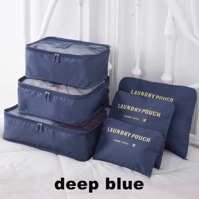 deep blue 6 шт./компл. туристические упаковка дорожные органайзеры сетки в мешке Чемодан Органайзер Упаковка куб Организатор для Костюмы N117 - Цвет: deep blue