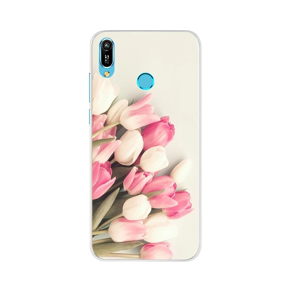Мягкий чехол с цветами для Huawei Y6 2019 чехлы силиконовая задняя крышка телефона Y 6