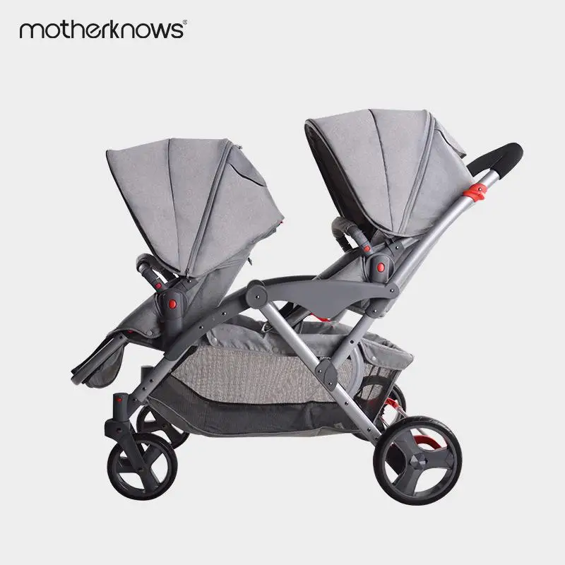 Motherknowows детская коляска-двойка может сидеть и лежать Съемная тележка высокий пейзаж складной мальчик и девочка - Цвет: Gray