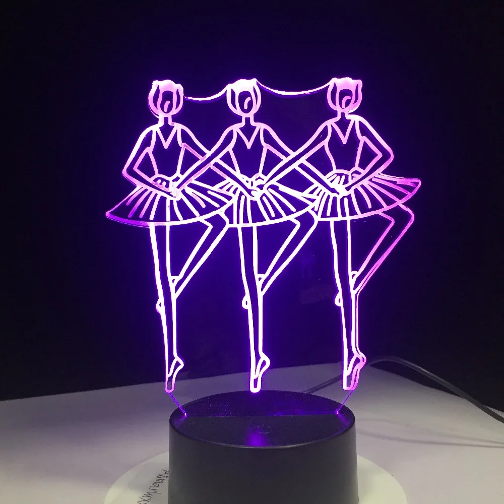 3D иллюзия Лампа три балетные колготки для танцев девочек светодиодный USB ночные