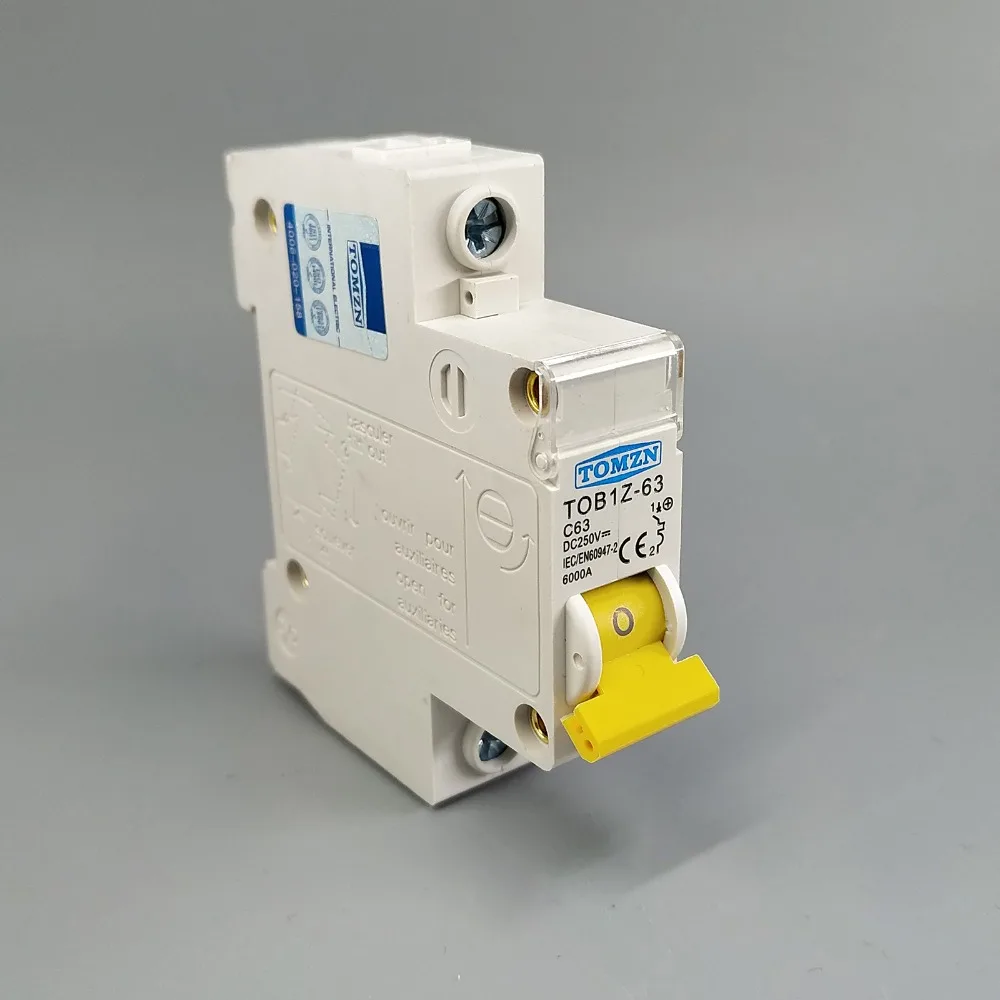 1P DC 250V Автоматический выключатель MCB C изогнутый однополюсный предохранитель