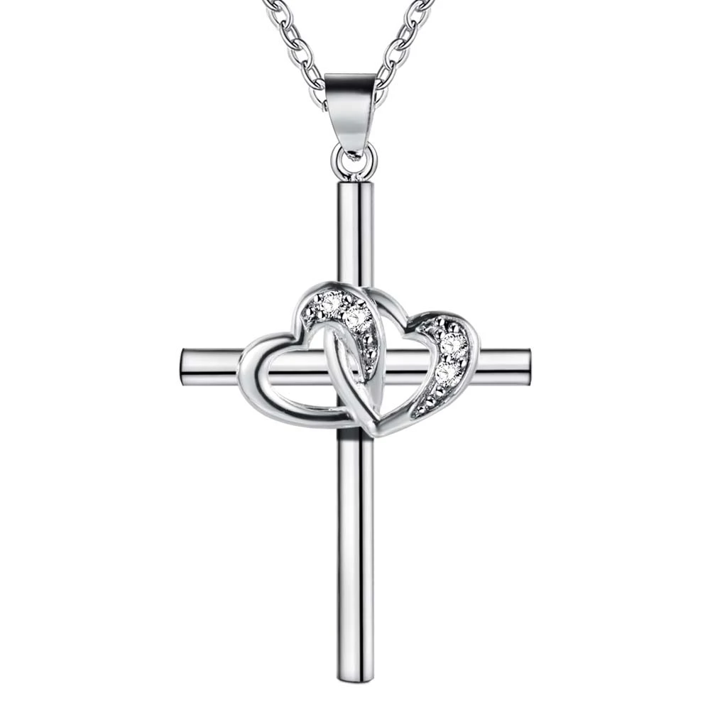Женское ожерелье из серебра 925 пробы с подвеской крестом|heart necklace|necklace doublechain necklace