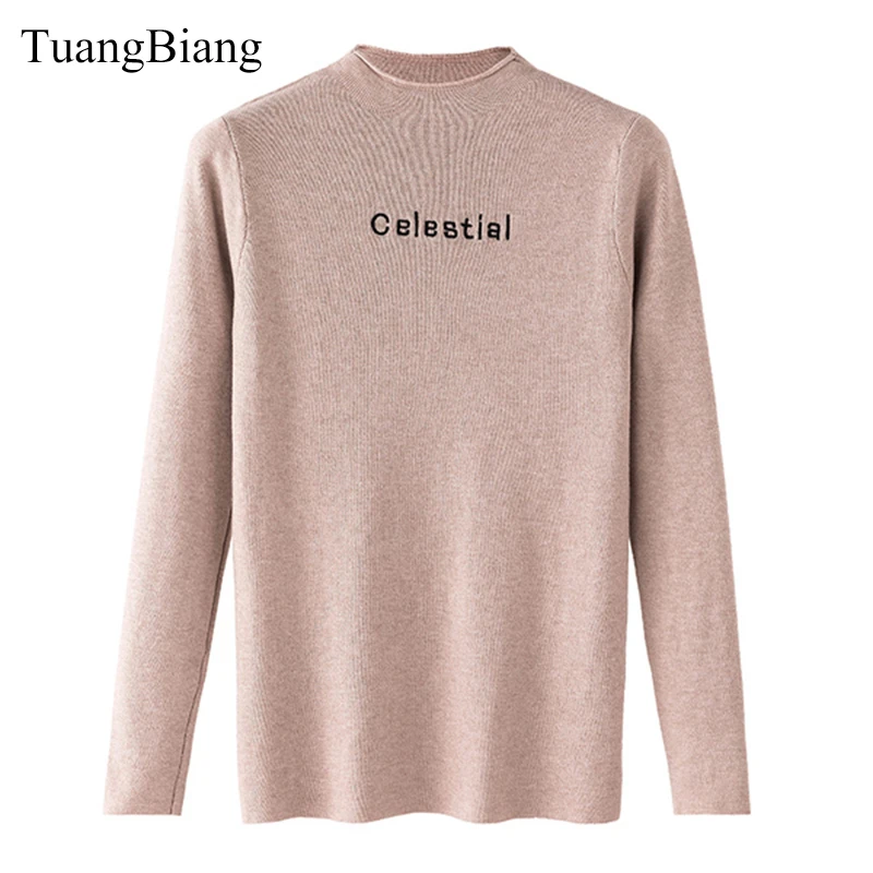 Женский свитер с длинным рукавом Осенний тонкий трикотажный надписью и вышивкой