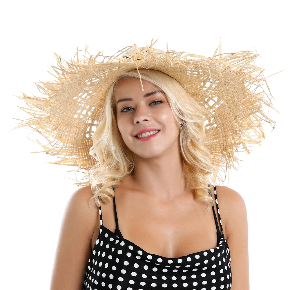 Женская Соломенная шляпка от солнца FS воздухопроницаемая пляжная из рафии с