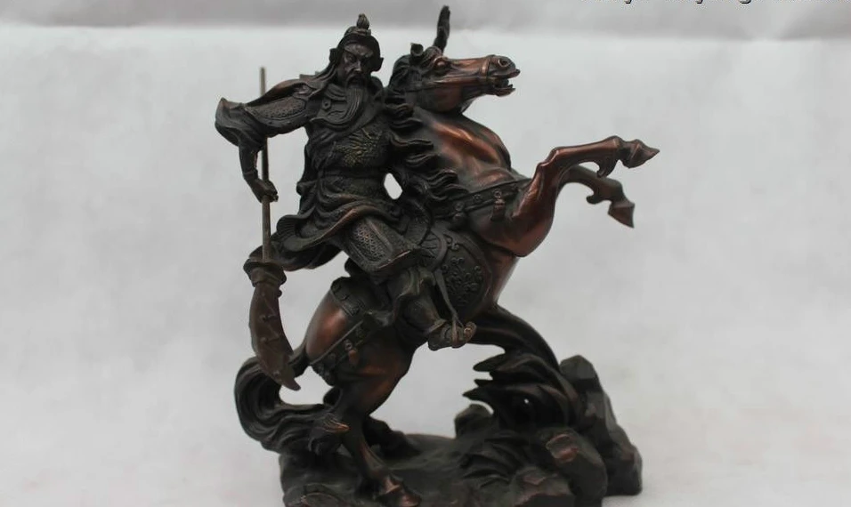 

8"China Chinese Folk Bronze General Guan Gong Yu Warrior God Ride Horse Statue